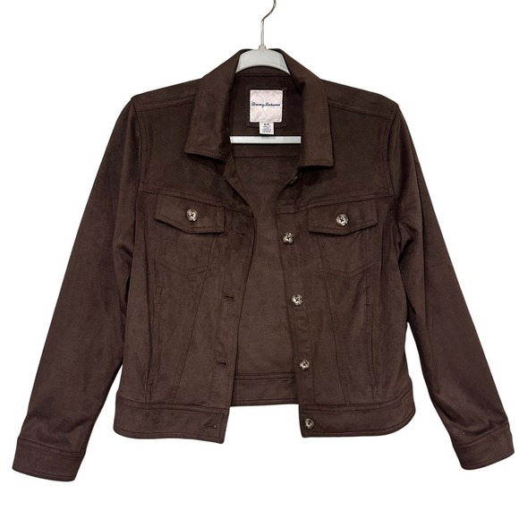 Tommy Bahama Womens Jacket Brown Faux Suede Button Front Size Medium - Picture 1 of 5